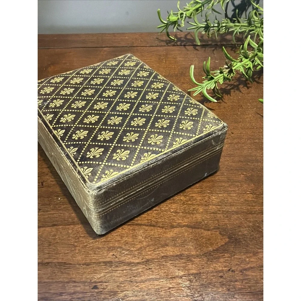 VTG LEATHER & Gold Jewelry Cigarette TRINKET Box FLORENCE Italy Firenze Gold Lea